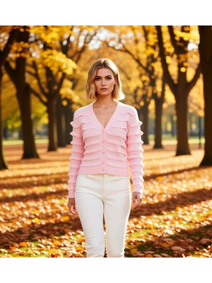 Benerly Kadın Yumuşak Dokulu Katmanlı V Yaka Triko Hırka Özgün Katmanlı Tasarımıyla Göz Alıcı ve Konforlu