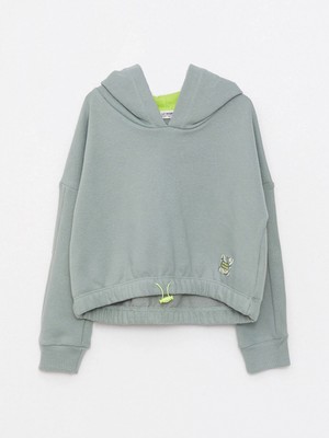 LC Waikiki Lcw Kids Yeşil Kapüşonlu Baskılı Uzun Kollu Kız Çocuk Sweatshirt