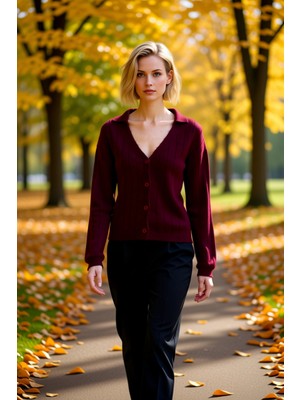 Benerly Modern Kadın Giyiminin Vazgeçilmezi Polo Yaka Uzun Kollu Triko Hırka Her An Şıklık Sunar ve Konfor