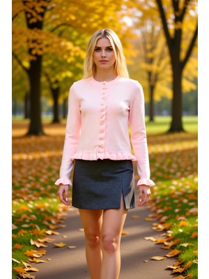 Benerly Kadın Fırfır Detaylı Düğmeli Triko Hırka Yumuşak Dokusuyla Günlük Kombinlerinize Zarafet Katıyor