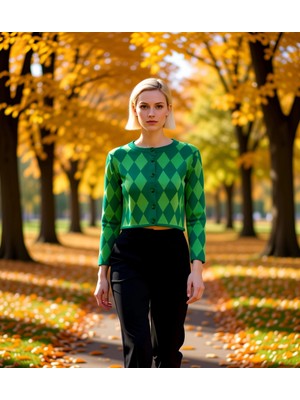 Benerly Kadın Crop Baklava Desenli Jakarlı Düğmeli Triko Hırka Günlük Şıklık ve Konfor Bir Arada Seçimi