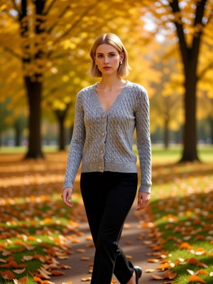 Benerly Kadın Yumuşak Dokulu V Yaka Saç Örgü Desenli Parlak Düğme Detaylı Uzun Kollu Rahat Triko Hırka