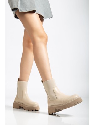 Zerenyus ZRİN-K815 Premium Bej Lastikli Yüksek Tabanlı Günlük Kadın Bot