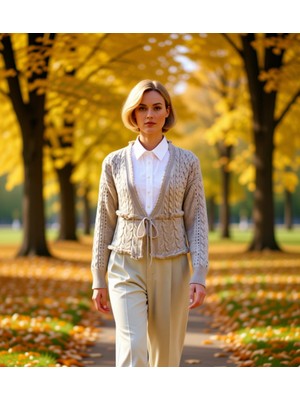 Benerly Kadın Crop Saç Örgü Triko Hırka Fonksiyonel Dayanıklı Kaliteli Konforlu Estetik Premium Şık