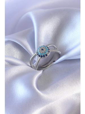 Eco Port Gümüş Renk Nazar Boncuk Model Kadın Yüzük