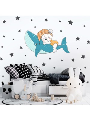 Artikel Uykucu Ayıcık, Balina ve Yıldızlar Çocuk Odası Duvar Sticker 50 x 70 cm
