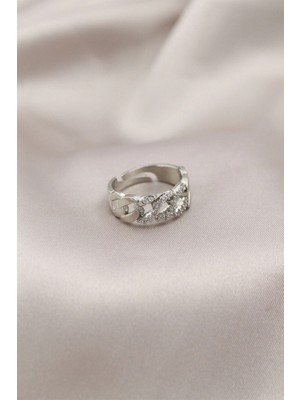 Eco Port Gümüş Renk Metal Zincir Model Taşlı Kadın Yüzük