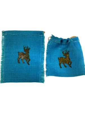Empressco Mavi Geyik Desenli 2'li Yılbaşı Hediye Paketi Torbası