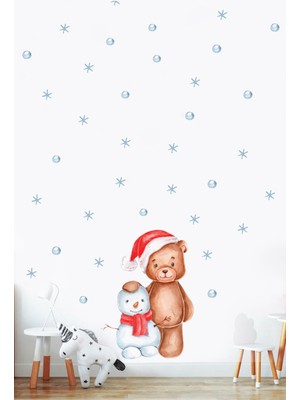 Artikel Kardan Adam ve Sevimli Ayıcık , Kartaneleri Çocuk Odası Duvar Sticker 50 x 70 cm