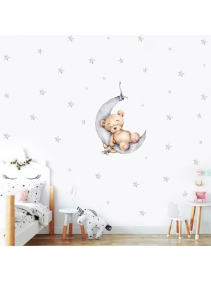 Artikel Ayda Uyuyan Sevimli Ayıcık ve Yıldızlar Çocuk Odası Duvar Sticker 50 x 70 cm