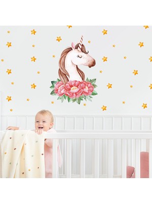 Artikel Unicorn ve Yıldızlar Çocuk Odası Duvar Sticker 50 x 70 cm