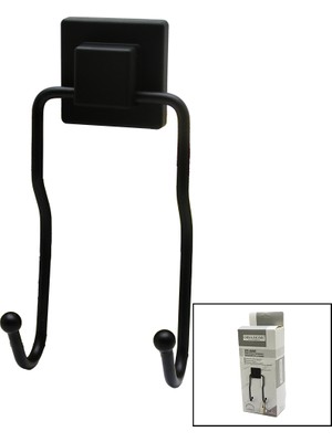 Go İthalat Siyah - 2li Metal Sarkık Askı Kare Güçlü Yapışkanlı 8X9X19CM (5314)