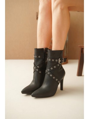 Kahsen Store Atye Siyah Rugan Topuklu Bot