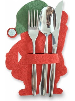 Empressco Renkli Noel Baba Tasarımlı 6 Adet Keçe Kaşık Seti, Şık ve Eğlenceli Mutfak Aksesuarı