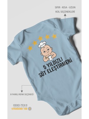 Morivo Kids 5 Yıldızlı Süt Eleştirmeni Baskılı Bebek Zıbını – Çıtçıtlı Body 8 Renk | %100 Pamuk Kısa Kol