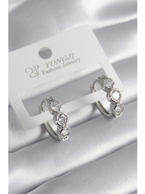 Eco Port Pirinç Gold Renk Zirkon Taşlı Kalp Detay Kadın Küpe