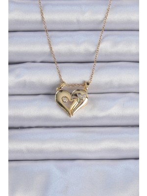 Eco Port 316L Çelik Zincir Altın Renk Zirkon Taşlı Mıknatıslı Kalp Kolye