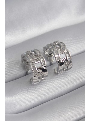 Eco Port Pirinç Gümüş Renk Zirkon Taşlı Zincir Model Kadın Küpe