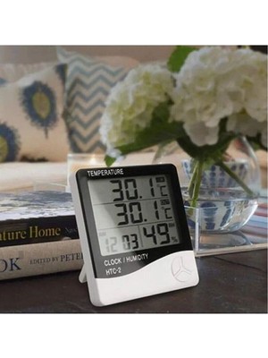 Sonx Iç ve Dış Ortam Sıcaklığını Ölçebilen LCD Ekran Saat Göstergeli Alarmlı Nem Ölçer Termometre