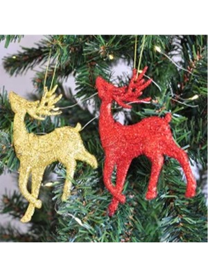 Empressco Renkli 13 cm Simli Geyik Yılbaşı Ağacı Süsü, 2'li Set, Şık ve Eğlenceli Dekorasyon