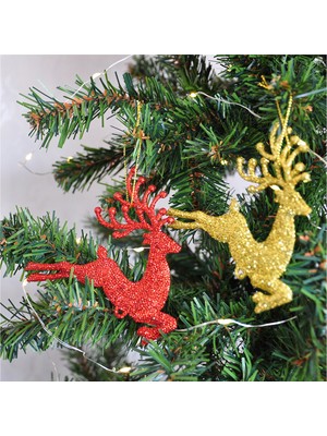 Empressco Renkli 10 cm Simli Geyik Ağaç Süsü Çift Set