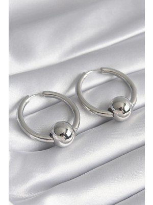 Eco Port Pirinç Gümüş Renk Halka Top Model Kadın Küpe