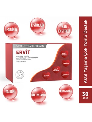 MFM Ervit - 30 Saşe (L-Arjinin, Taurin, Multivitamin ve Multimineral İçeren Takviye Edici Gıda)