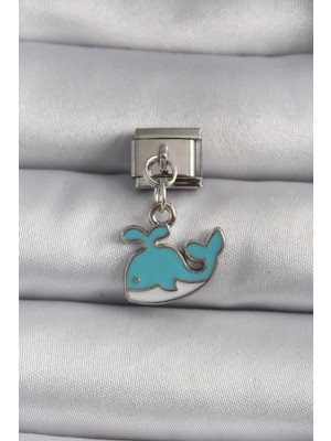 Eco Port 316L Çelik Gümüş Renk Sallantı Mavi Balina Model Nomination Charm