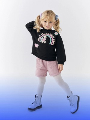 LC Waikiki Lcw Baby Siyah Bisiklet Yaka Uzun Kollu Nostaljik Maymun Baskılı Kız Bebek Sweatshirt