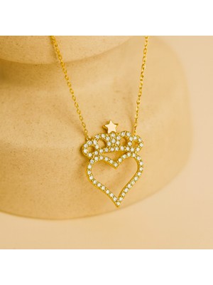 Oro Bravo 14 Ayar Altın Taç ve Yıldız Detaylı Kalp Kolye