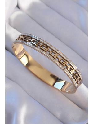 Eco Port 316L Çelik Gold Renk Zirkon Taşlı Model Kelepçe