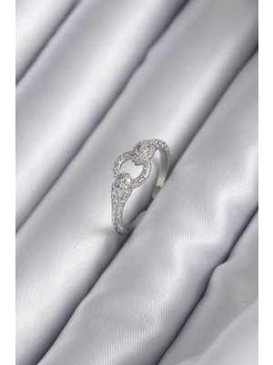 Eco Port Pirinç Gümüş Renk Zirkon Taşlı Yılan Model Kadın Yüzük