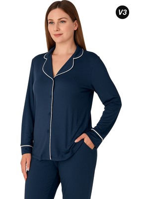 Kiviva Limissi Önden Düğmeli Kadın Pijaması Acivert Renk 26611