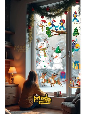 Empressco Yılbaşı Temalı Renkli Kardan Adam ve Kuşlar Sticker Seti Kendinden Yapışkanlı