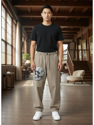 Kurukafa Tasarımlı Keten Pantolon