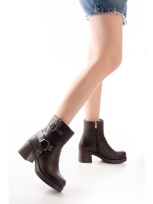 Zerenyus ZRİN-3042 Premium Kahverengi Fermuarlı Kalın Topuklu Kadın Bot