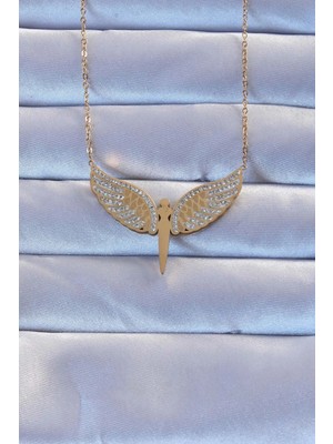 Eco Port 316L Çelik Altın Renk Zirkon Taşlı Mikail Kolye