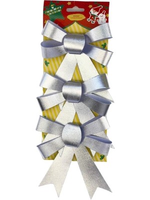 Empressco Parlak Gümüş Fiyonk Süsleri, 9 Cm, 3'lü Set, Yılbaşı Dekoru