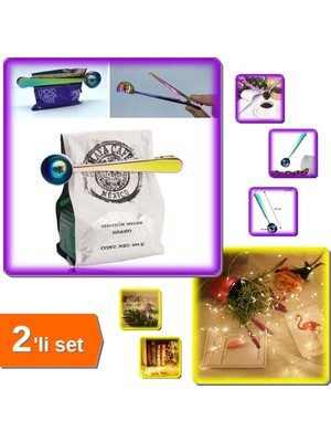 Hereveoyuncak Paslanmaz Çelik Mandallı Kahve Ölçü Kaşığı + Pilli Peri LED Işık 5 Metre Sarı - 2li Set N6A3T3