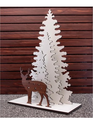 Empressco 31X17CM Yılbaşı Dekor Demonte Çam ve Geyik Ahşap Süs Seti