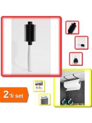 Hereveoyuncak Isıya Dayanıklı Fön Saç Fırçası + Siyah Dolap Içi Kağıt Havluluk Askı - 2li Set T7Y1Z2