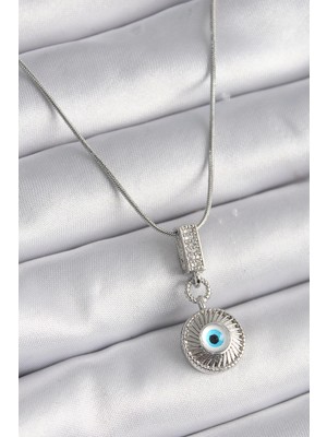 Eco Port 316L Çelik Gümüş Renk Zirkon Taşlı Nazar Boncuk Model Kadın Kolye