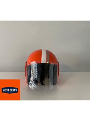Motocesas Yarım Kask L Beden Motosiklet Kaskı Şeffaf Vizör ve Ayarlanabilir Çene Bağlantısı