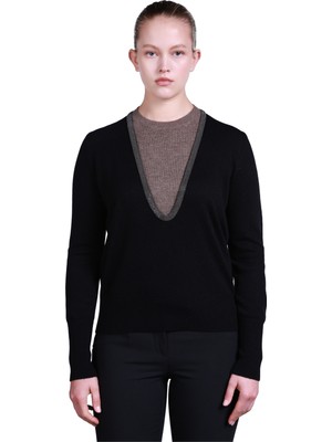 Vedi Sempre Kadın Kazak - Minimalist V Yaka, Uzun Kol, Günlük & Ofis