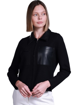 Vedi Sempre Minimalist Uzun Kol Fermuarlı Kadın Kazak - Cep Detaylı