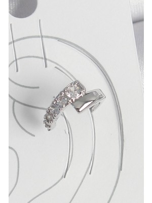 Eco Port Pirinç Gümüş Renk Zirkon Taşlı Kadın Kıkırdak Küpe