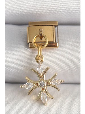 Eco Port 316L Çelik Gold Renk Sallantı Zirkon Taşlı Kar Tanesi Model Nomination Charm