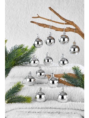 Empressco Parlak Gümüş Yılbaşı Çam Ağacı Süsü 4 cm 12'li Set