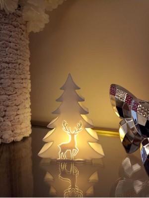 Empressco Beyaz Geyikli LED Mumlu Yılbaşı Ağacı Dekoru 12,5 cm
