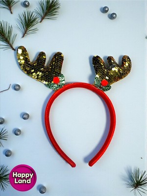 Empressco Kırmızı Yılbaşı Geyik Taç, Parti Aksesuarı, Pullu, Yeni Model